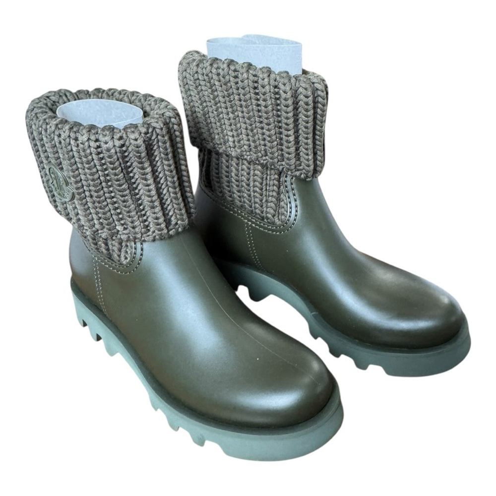 MONCLER | NIB $400 Ginette Waterproof Rain Boot in Olive Green, Size 39 - Picture 7 of 15